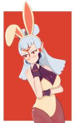 Rule 34 | 1girl, animal ears, artist request, blush, breasts, rabbit ears, crossed arms, elf, highres, large breasts, nintendo, paya (zelda), pointy ears, red eyes, shy, solo, tagme, the legend of zelda, the legend of zelda: breath of the wild, white hair