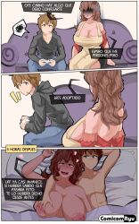 Rule 34 | 1boy, 1girl, adopted, adoptive, after (game), afterglow, aftersex, bed, breasts, comicom-ryu, controller, game, grabbing, highres, honky, huge breasts, implied, incest, large breasts, mature female, nude, playing, sex, son, videogame