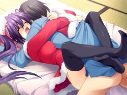 Rule 34 | 1boy, 1girl, blush, christmas, clothed sex, hetero, leg lock, long hair, missionary, sex, tagme, thighhighs, twintails, vaginal