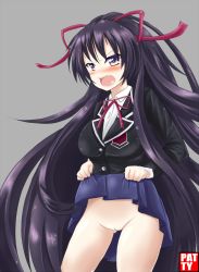 Rule 34 | 10s, 1girl, black hair, date a live, highres, long hair, no panties, open mouth, patty (artist), pussy, school uniform, solo, uncensored, very long hair, yatogami tooka