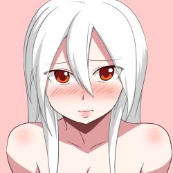 Rule 34 | 1girl, animated, animated png, bare shoulders, blinking, blush, caffein, female focus, hair down, long hair, looking at viewer, orange eyes, pink background, shiny skin, simple background, solo, topless, topless frame, upper body, vocaloid, white hair, yowane haku