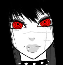 Rule 34 | 1girl, black hair, chainsaw man, choker, close-up, looking at viewer, piercing, red eyes, scar, scar on face, truelordpotato, yoru (chainsaw man)