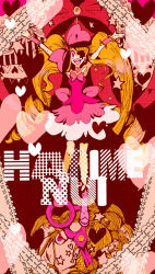 Rule 34 | 10s, 1girl, big hair, blonde hair, boots, bow, character name, choker, crazy eyes, dress, drill hair, earrings, eyeball, eyepatch, hair bow, harime nui, heart, jewelry, kill la kill, long hair, open mouth, pink bow, pink dress, pink eyes, pink footwear, ribbon, scissor blade (kill la kill), skirt, smile, solo, spoilers, star (symbol), strapless, strapless dress, sword, tonebird, twin drills, twintails, weapon, wrist cuffs, yellow eyes