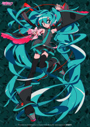 Rule 34 | 1girl, aqua eyes, aqua hair, aqua necktie, arm up, bare shoulders, belt, black skirt, black thighhighs, boots, bow, bowtie, cable, character name, chibi, commentary, company name, crypton future media, detached sleeves, duplicate, frilled skirt, frills, full body, grey shirt, hair ornament, hatsune miku, hatsune miku expo, headphones, highres, holding, holding microphone, long hair, long legs, looking at viewer, microphone, necktie, official art, open mouth, piapro, pixel-perfect duplicate, polka dot, sameyama jiro, shirt, skirt, sleeveless, sleeveless shirt, solo, thighhighs, twintails, very long hair, vocaloid, wide sleeves, zettai ryouiki