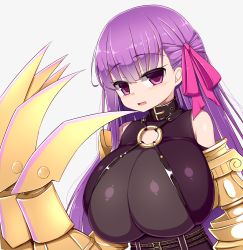 Rule 34 | 10s, 1girl, bare shoulders, belt collar, bodysuit, bow, breasts, claws, collar, fate/extra, fate/extra ccc, fate (series), gigantic breasts, hair bow, hair ribbon, highres, huge breasts, long hair, passionlip (fate), pink bow, pink eyes, pink ribbon, purple hair, ribbon, sawati, simple background, solo, very long hair, white background