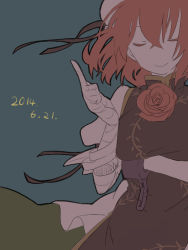 Rule 34 | 1girl, 2014, bandages, bun cover, chabi (amedama), chain, chinese clothes, cuffs, dated, double bun, closed eyes, flower, ibaraki kasen, pink hair, pointing, rose, short hair, smile, solo, tabard, touhou