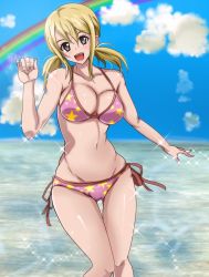 Rule 34 | 1girl, bikini, blonde hair, breasts, brown eyes, cameltoe, fairy tail, large breasts, lucy heartfilia, swimsuit, tranquilizer (bestcenter), twintails, water