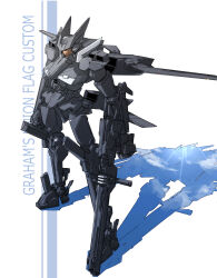 Rule 34 | absurdres, assault visor, character name, cloud, flag custom, full body, gun, gundam, gundam 00, highres, holding, holding gun, holding weapon, looking ahead, md5 mismatch, mecha, mobile suit, nanao parakeet, no humans, resolution mismatch, robot, science fiction, shadow, simple background, sky, solo, source larger, standing, weapon, white background
