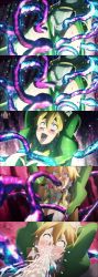 Rule 34 | 1girl, absurdres, ahegao, blonde hair, blush, breasts, cleavage, cum, cum in mouth, dress, excessive cum, fellatio, green dress, green eyes, highres, hip vent, irrumatio, kirigaya suguha, large breasts, leafa, leafa (terraria), open mouth, oral, rape, rolling eyes, screencap, stitched, sword art online, sword art online: alicization, sword art online: alicization - war of underworld, tentacle sex, tentacles, thighhighs, thighs, third-party edit, tongue, tongue out, white thighhighs