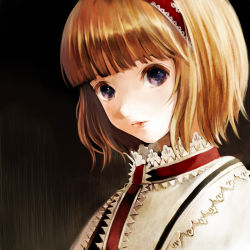Rule 34 | 1girl, alice margatroid, bad id, bad pixiv id, blonde hair, blue eyes, blunt bangs, face, female focus, fukahire (ruinon), hairband, lips, looking at viewer, md5 mismatch, profile, short hair, solo, touhou