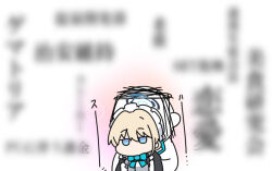 Rule 34 | 1boy, 1girl, apron, black dress, blue archive, blue bow, blue eyes, blurry, blurry background, bow, chibi, depth of field, doodle sensei (blue archive), dress, hair between eyes, headset, hug, hug from behind, jitome, light brown hair, looking at viewer, maid, maid apron, maid headdress, nyaru (nyaru 4126), sensei (blue archive), simple background, toki (blue archive), translation request, upper body, white apron, white background