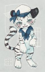 Rule 34 | androgynous, artist request, brown eyes, full body, furry, gender request, hat, open mouth, salior hat, solo, tiger, white tiger