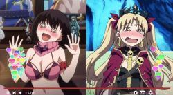 Rule 34 | 2girls, @ @, animated, animated gif, arms under breasts, bare shoulders, bikini, black dress, black hair, blonde hair, blush, bow, breasts, cape, cleavage, closed eyes, crown, dress, earrings, embarrassed, ereshkigal (fate), fate/grand carnival, fate/grand order, fate (series), hair bow, heart, jewelry, large breasts, long hair, looking at viewer, multicolored bikini, multicolored clothes, multiple girls, navel, open mouth, osakabehime (fate), osakabehime (swimsuit archer) (fate), purple bikini, recording, red bow, red cape, red eyes, scarf, sideboob, small breasts, stomach, sweat, swimsuit, tears, twintails