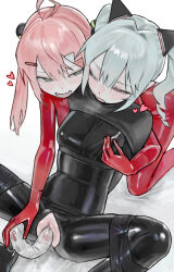 Rule 34 | 2girls, absurdres, ahoge, bdsm, black bodysuit, bodysuit, breasts, dildo, fang, green eyes, grey hair, groping, heterochromia, highres, latex, latex bodysuit, looking at another, monoglove, multiple girls, neon (saaal653), object insertion, original, pink eyes, pink hair, red bodysuit, saaal653, sex toy, shiny clothes, skin fang, skin tight, small breasts, twintails, vaginal, vaginal object insertion, xenon (saaal653), yuri