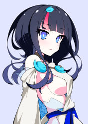 Rule 34 | 1girl, absurdres, bare shoulders, black hair, blue eyes, blue ribbon, blush, breasts, dress, fate/grand order, fate/requiem, fate (series), highres, jewelry, large breasts, long sleeves, looking at viewer, magatama, magatama hair ornament, medium hair, multicolored hair, nagamon (nagamon 0307), necklace, parted lips, pink hair, puffy long sleeves, puffy sleeves, ribbon, seigaiha, short dress, sideboob, sideless outfit, simple background, streaked hair, two-sided fabric, two-sided skirt, utsumi erice, white dress
