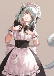 Rule 34 | 1girl, animal ears, apron, black dress, black ribbon, breasts, cat ears, cat girl, cat tail, collared dress, dress, facial mark, final fantasy, final fantasy xiv, hands up, head tilt, highres, long hair, looking away, looking to the side, maid, maid apron, maid headdress, medium breasts, miqo&#039;te, ojiki, orange eyes, parted lips, pocket, puffy short sleeves, puffy sleeves, ribbon, short sleeves, solo, tail, tail raised, twintails, warrior of light (ff14), white apron, wrist cuffs