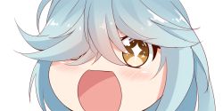 Rule 34 | + +, 1girl, blue hair, brown eyes, close-up, gradient hair, hair over one eye, hamanami (kancolle), kantai collection, long hair, looking at viewer, multicolored hair, nahaki, no nose, open mouth, portrait, simple background, solo, sparkling eyes, symbol-shaped pupils, white background