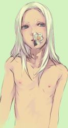 Rule 34 | 1boy, bad id, bad pixiv id, flower, flower in mouth, green background, male focus, mouth hold, nipples, original, shiro (reptil), simple background, solo, topless male, upper body