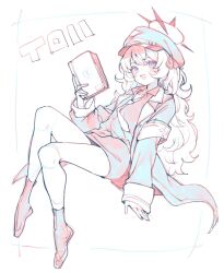 Rule 34 | 1girl, absurdres, blue archive, book, coat, collared shirt, full body, halo, hat, highres, holding, holding book, iroha (blue archive), long hair, long sleeves, necktie, nosir onadat, open mouth, peaked cap, purple eyes, shirt, sketch, skirt, smile, socks, solo