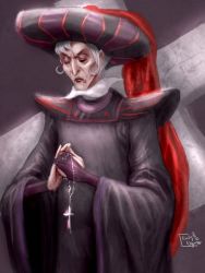 Rule 34 | 1boy, claude frollo, closed eyes, disney, frollo, hat, image sample, male focus, pale skin, pixiv sample, priest, resized, rosary, solo, white hair