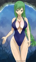 Rule 34 | 1girl, android, breasts, cleavage, eden&#039;s zero, gaston18, green eyes, green hair, highres, large breasts, long hair, looking at viewer, mechanical parts, standing, very long hair, water, wet, witch (eden&#039;s zero)