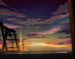 bad_id bad_pixiv_id cloud living mountainous_horizon power_lines scenery sky star_(sky) starry_sky sunset tagme