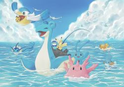 Rule 34 | :&gt;, afloat, altaria, alternate color, black eyes, closed mouth, cloud, commentary request, corsola, creatures (company), day, closed eyes, fishing, fishing rod, flying, game freak, gen 1 pokemon, gen 2 pokemon, gen 3 pokemon, gen 4 pokemon, lapras, legendary pokemon, magikarp, manaphy, mudkip, mythical pokemon, nintendo, no humans, okowa 0141, open mouth, outdoors, pelipper, pichu, pikachu, piplup, pokemon, pokemon (creature), riding, riding pokemon, shiny pokemon, sky, smile, swablu, tongue, vaporeon, water, wingull