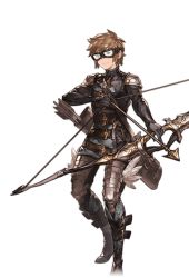Rule 34 | 10s, 1boy, alpha transparency, arrow (projectile), belt, black gloves, bow (weapon), brown eyes, brown hair, drawing bow, full body, gloves, goggles, gran (granblue fantasy), granblue fantasy, hand on own hip, holding bow (weapon), male focus, marksman (granblue fantasy), minaba hideo, official art, quiver, short hair, smile, solo, transparent background, weapon
