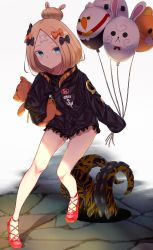 Rule 34 | 1girl, abigail williams (fate), abigail williams (traveling outfit) (fate), absurdres, balloon, bandaid, bandaid on face, bandaid on forehead, belt, black bow, black jacket, blonde hair, blue eyes, blush, bow, closed mouth, crossed bandaids, fate/grand order, fate (series), forehead, fou (fate), hair bow, hair bun, heroic spirit traveling outfit, highres, hippogriff, holding, holding balloon, huge filesize, jacket, jun (aousa0328), legs, long hair, long sleeves, looking at viewer, medjed (fate), multiple hair bows, official alternate costume, orange belt, orange bow, parted bangs, polka dot, polka dot bow, red footwear, simple background, single hair bun, sleeves past fingers, sleeves past wrists, smile, solo, stuffed animal, stuffed toy, teddy bear, tentacles, white background