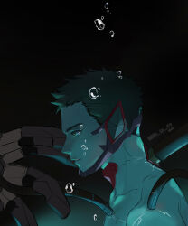 Rule 34 | 2boys, ao isami, bbv sa 153, black background, black hair, bravern, bubble, cable, chin guard, collarbone, dated, from side, highres, male focus, mecha, multiple boys, out of frame, parted lips, portrait, profile, robot, short hair, twitter username, yuuki bakuhatsu bang bravern