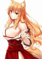 Rule 34 | 1girl, animal ears, bikini, bikini top only, breasts, covered erect nipples, fate/extra, fate/extra ccc, fate/extra ccc fox tail, fate (series), fox ears, fox tail, grin, large breasts, long hair, orange hair, red skirt, side slit, skirt, smile, suien, suzuka gozen (fate), swimsuit, tail, undressing