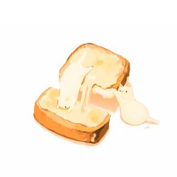 Rule 34 | animal, animal focus, bread slice, cat, chai (drawingchisanne), cheese, commentary, food, food focus, no humans, original, shadow, signature, simple background, toast, undersized animal, white background