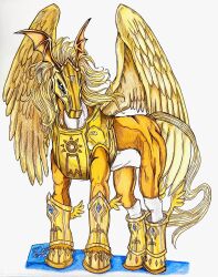 Rule 34 | armor, crests (digimon), digimon, digimon (creature), highres, pegasmon, solo, tail, wings