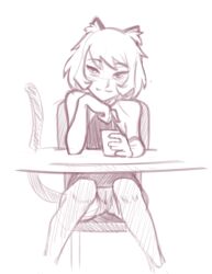 Rule 34 | animal ears, cat ears, cat girl, cat tail, dalehan, juice box, knees together feet apart, nathy, nude, petite, short hair, sketch, small breast, smug, tail, thighs, under table