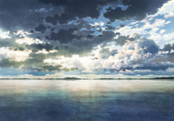 Rule 34 | blue sky, cloud, cloudy sky, commentary request, day, highres, horizon, no humans, outdoors, sakanamodoki, scenery, sky, water surface