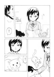 Rule 34 | 1girl, cat, comic, greyscale, hair ornament, hairclip, menu, monochrome, nome (nnoommee), original, short hair, solo, translation request, whiskers