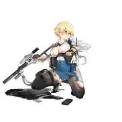 Rule 34 | 1girl, black footwear, black jacket, black pantyhose, blue eyes, blue neckwear, blush, breasts, cuffs, damaged, girls&#039; frontline, gun, hair ornament, handcuffs, high heels, holding, holding weapon, id card, jacket, large breasts, mole, mole under eye, official art, open mouth, pantyhose, pouch, siqi (miharuu), skirt, snowflake hair ornament, solo, squatting, thigh strap, torn clothes, torn pantyhose, torn skirt, transparent background, vsk-94 (girls&#039; frontline), weapon