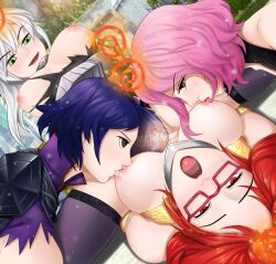 breast_sucking dirjiland_(mabinogi) futanari garter_belt glasses mabinogi nipple_stimulation player_character_(mabinogi) red_hair yuri