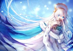 Rule 34 | 1girl, anastasia (fate), blue eyes, cape, covered mouth, doll, dress, fate/grand order, fate (series), highres, holding, holding doll, ice (ice), long dress, long hair, silver hair, solo, tiara