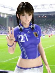 Rule 34 | 1girl, 3d, black hair, bow, braid, breasts, cowboy shot, hair bow, incise soul, m-rs, multiple others, soccer, standing