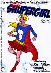 Rule 34 | blonde hair, boots, breasts, cape, dc comics, green eyes, highres, large breasts, long hair, miniskirt, shupergirl, skirt, sky, supergirl