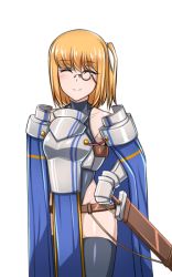 Rule 34 | 1girl, armor, ass, belt, blonde hair, blush, breasts, coco ankou, monocle, short hair, smile, weapon