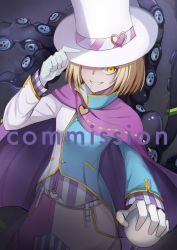 Rule 34 | 1boy, absurdres, akiba&#039;s beat, blonde hair, cape, evil smile, hat, heart, heart necklace, highres, holding, holding clothes, holding hat, kanon (akiba&#039;s beat), namakisama, necklace, nyarlathotep (persona 2), persona, persona 2, pink cape, short hair, smile, tentacles, white headwear
