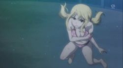 Rule 34 | 2girls, animated, animated gif, ass, bare shoulders, barefoot, beaten, bikini, black hair, blonde hair, bouncing breasts, breasts, third-party edit, evil, fairy tail, female focus, fighting, injury, kicking, lucy heartfilia, magic, minerva orlando, multiple girls, navel, pain, ryona, screencap, sideboob, stitched, swimsuit, talking, tattoo, third-party edit, twintails, underwater, violence, water