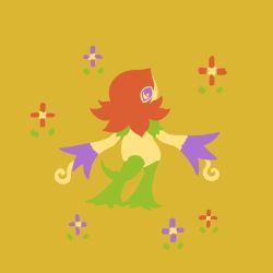 Rule 34 | digimon, floramon, flower, highres, petals, plant, purple eyes, simple background, tail