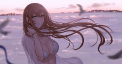 Rule 34 | 1girl, bikini, blush, bracelet, breasts, brown hair, chinese commentary, cleavage, commentary, commentary request, girls&#039; frontline, green eyes, grin, highres, jewelry, large breasts, looking at viewer, outdoors, parted lips, selcky, smile, solo, springfield (girls&#039; frontline), swimsuit, teeth, upper body, white bikini