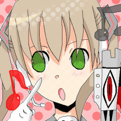 Rule 34 | 00s, 1girl, :o, beamed quavers, blonde hair, blush, close-up, dinner, green eyes, index finger raised, lowres, maka albarn, musical note, open mouth, quaver, solo, soul eater