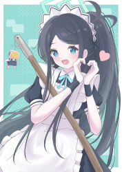 Rule 34 | &lt;key&gt; (robot) (blue archive), 1girl, absurdres, apron, aris (blue archive), aris (maid) (blue archive), black dress, blue archive, blue eyes, blue halo, dress, halo, highres, long hair, looking at viewer, maid, maid apron, maid headdress, official alternate costume, open mouth, ponytail, sangria, smile, solo, very long hair, white apron, white headdress