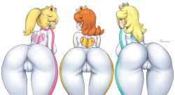 Rule 34 | 3girls, absurdres, ass, ass focus, back, bent over, biker clothes, bikesuit, blonde hair, blue eyes, bodysuit, breasts, brown hair, cameltoe, cleft of venus, come hither, crown, from behind, highres, huge ass, large breasts, leaning, leaning forward, long hair, looking at viewer, looking back, mario (series), mario kart, mario kart wii, multiple girls, nintendo, onomeshin, princess daisy, princess peach, rosalina, shiny clothes, sideboob, skin tight, take your pick, thick thighs, thigh gap, thighs, wide hips