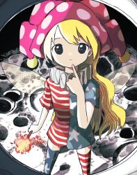 Rule 34 | 1girl, american flag dress, american flag legwear, blonde hair, blue dress, blue sleeves, blue thighhighs, closed mouth, clownpiece, dress, fairy wings, fire, grey eyes, hand up, highres, long hair, looking at viewer, moon, neruzou, red dress, red sleeves, red thighhighs, short sleeves, solo, spacesuit, standing, star (symbol), star print, striped clothes, striped dress, striped thighhighs, thighhighs, torch, touhou, wings